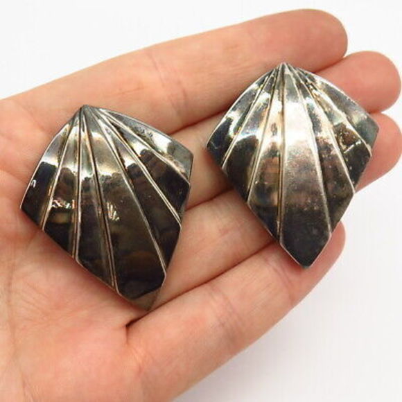 925 Sterling Silver Vintage Krypell Ribbed Design Clip On...